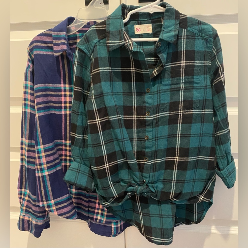 SO Girls Plaid Flannel Button Up Shirts (Size 8)
